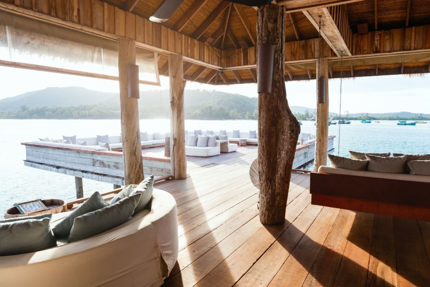 An illustration of sustainable resort design, featuring open layouts and luxurious experiences.